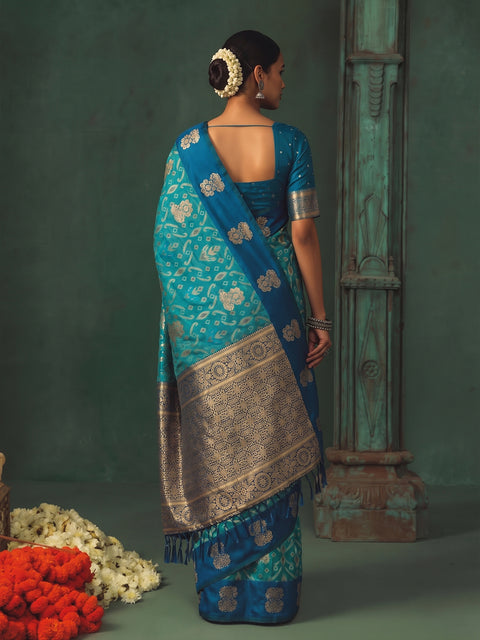 Sky Blue Silk Woven Saree with Elegant Zari Pallu