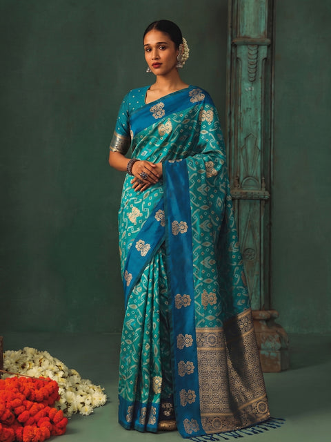 Sky Blue Silk Woven Saree with Elegant Zari Pallu