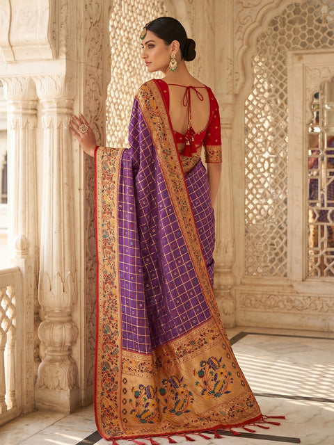 Purple Banarasi Silk Saree with Golden Zari Woven Border