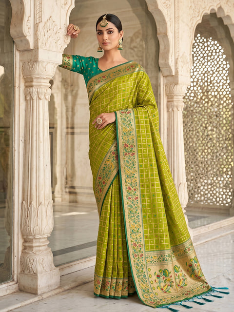 Green Banarasi Silk Saree with Golden Zari Woven Border