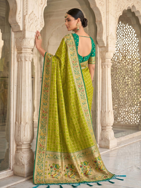 Green Banarasi Silk Saree with Golden Zari Woven Border