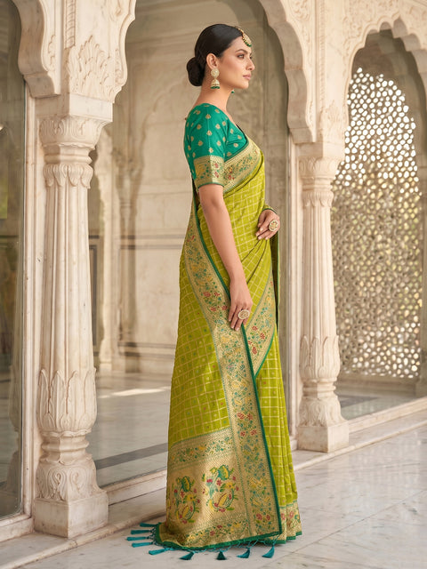 Green Banarasi Silk Saree with Golden Zari Woven Border
