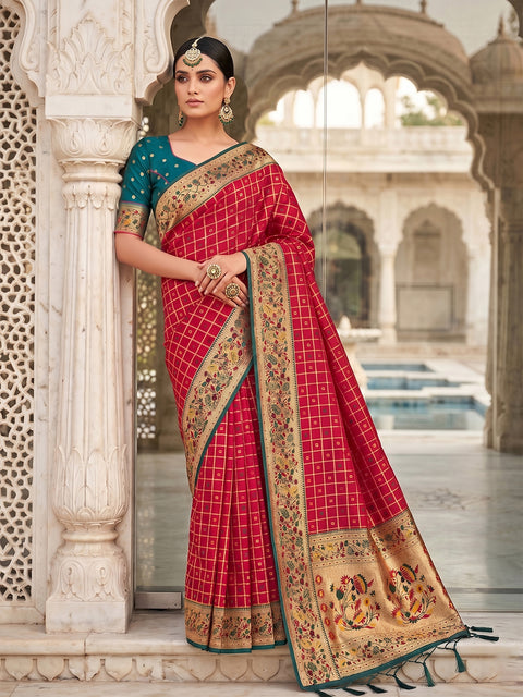 Rani Pink Banarasi Silk Saree with Golden Zari Woven Border
