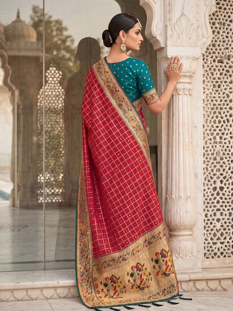 Rani Pink Banarasi Silk Saree with Golden Zari Woven Border