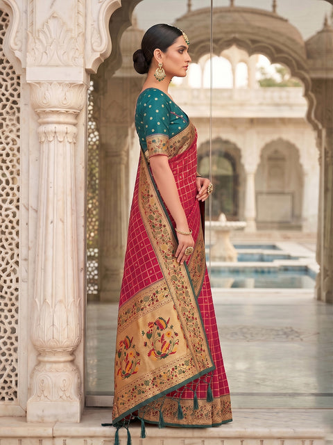 Rani Pink Banarasi Silk Saree with Golden Zari Woven Border