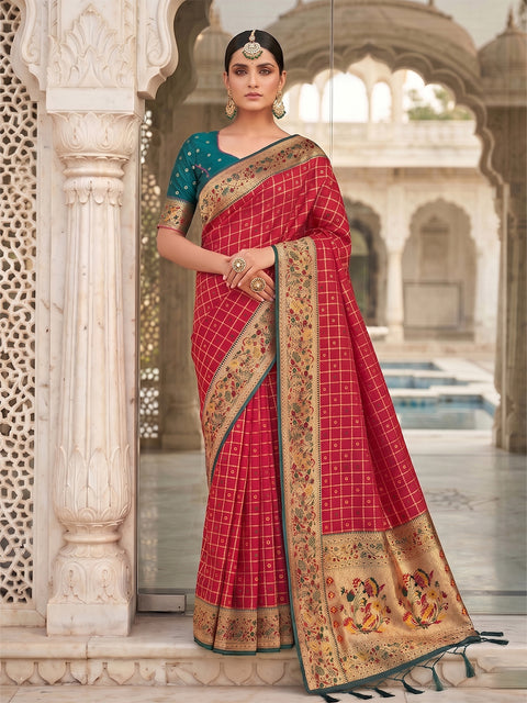 Rani Pink Banarasi Silk Saree with Golden Zari Woven Border