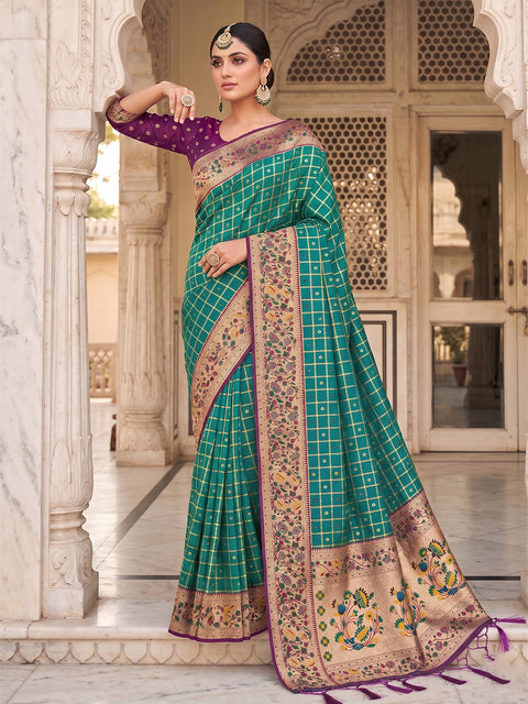 Rama Green Banarasi Silk Saree with Golden Zari Woven Border