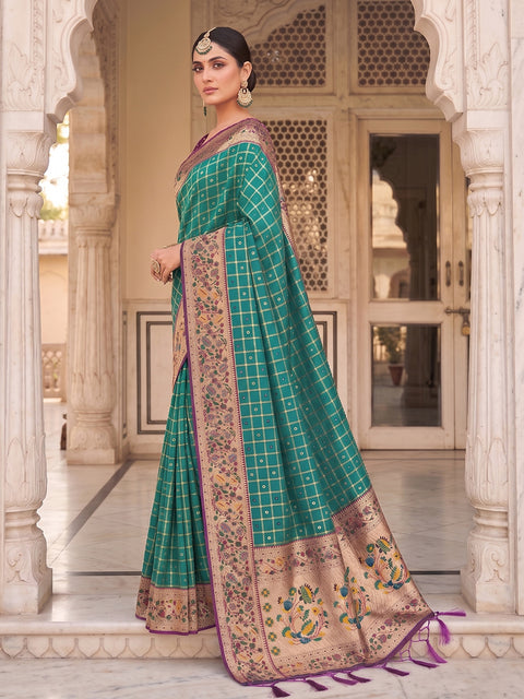 Rama Green Banarasi Silk Saree with Golden Zari Woven Border