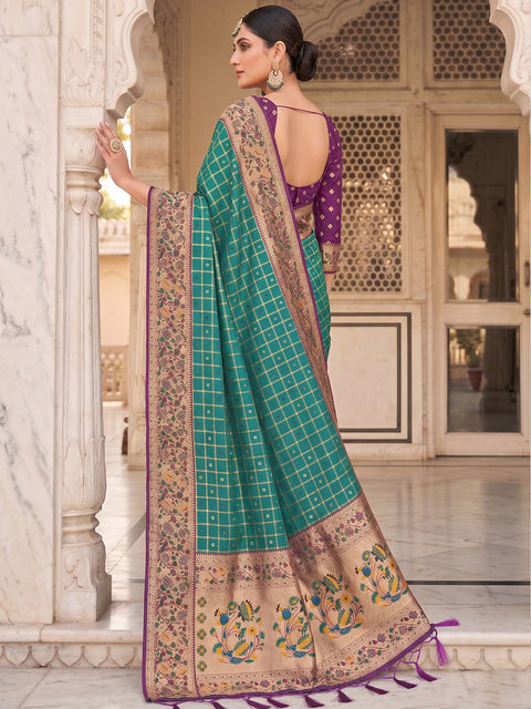 Rama Green Banarasi Silk Saree with Golden Zari Woven Border