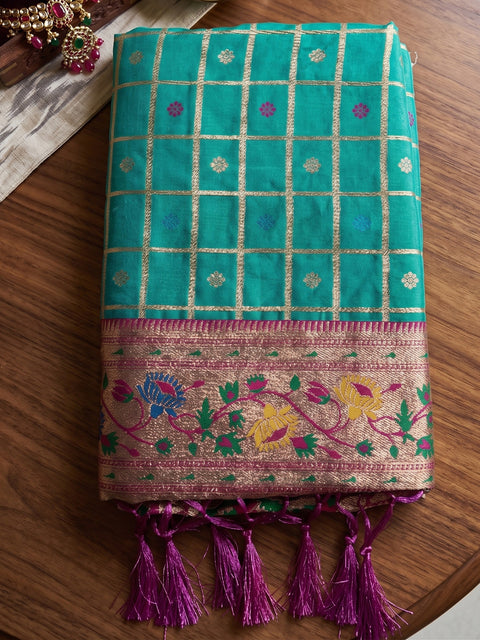 Rama Green Banarasi Silk Saree with Golden Zari Woven Border
