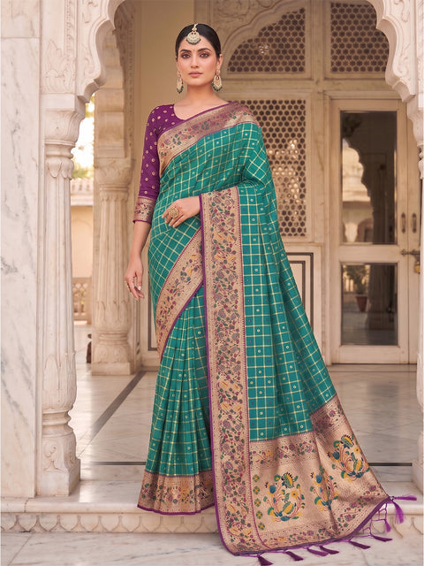 Rama Green Banarasi Silk Saree with Golden Zari Woven Border