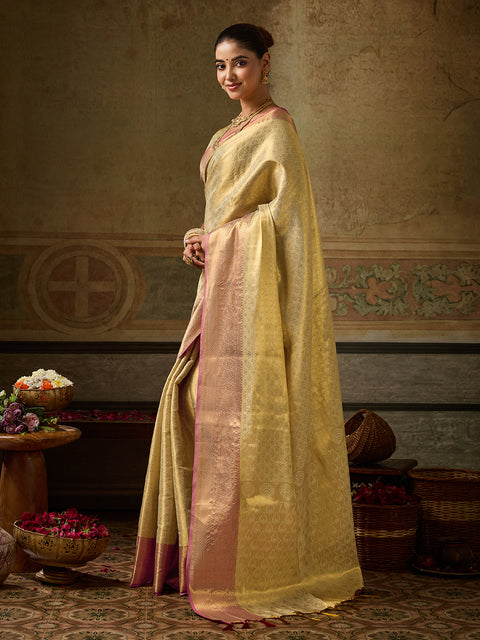 Golden Kanchivaram Silk Woven Saree