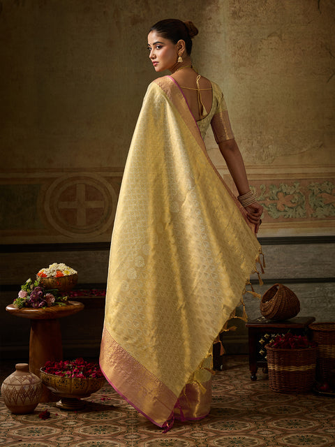 Golden Kanchivaram Silk Woven Saree