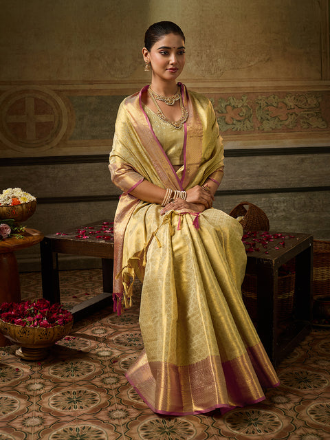Golden Kanchivaram Silk Woven Saree