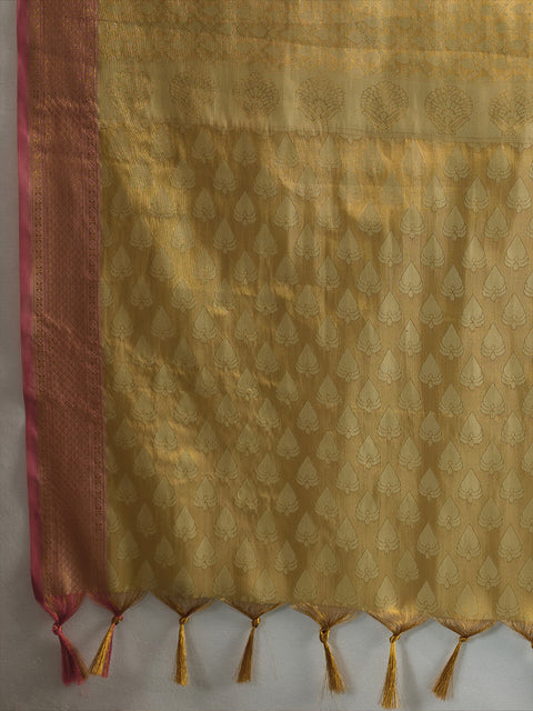 Golden Kanchivaram Silk Woven Saree
