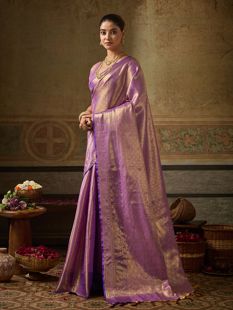 Lavender Kanchivaram Silk Woven Saree