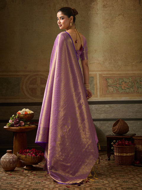Lavender Kanchivaram Silk Woven Saree