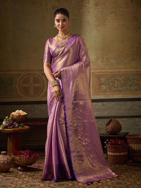 Lavender Kanchivaram Silk Woven Saree