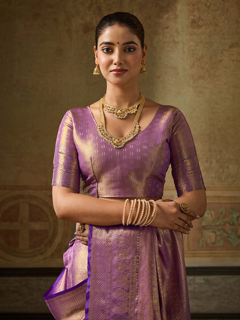 Lavender Kanchivaram Silk Woven Saree