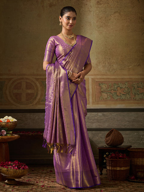 Lavender Kanchivaram Silk Woven Saree