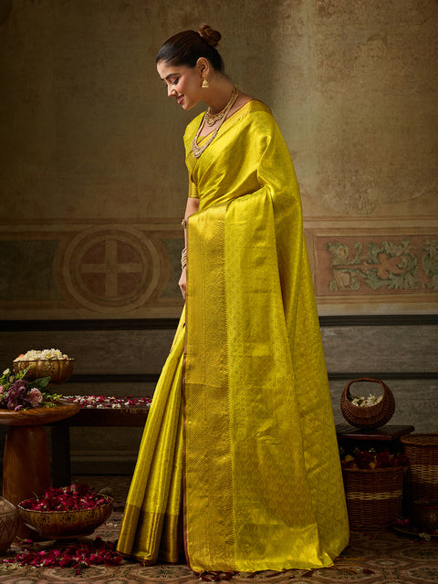 Mustard Kanchivaram Silk Woven Saree