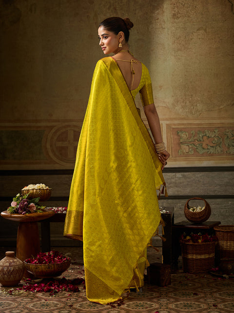 Mustard Kanchivaram Silk Woven Saree