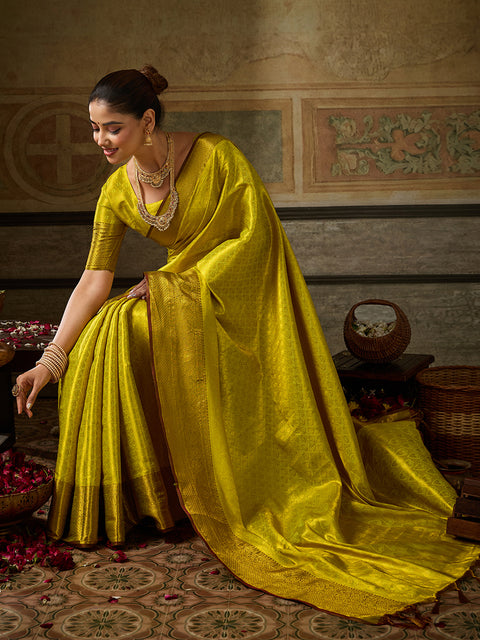 Mustard Kanchivaram Silk Woven Saree