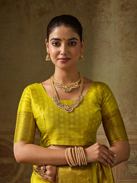 Mustard Kanchivaram Silk Woven Saree