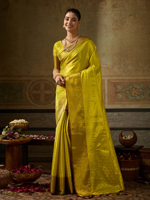 Mustard Kanchivaram Silk Woven Saree