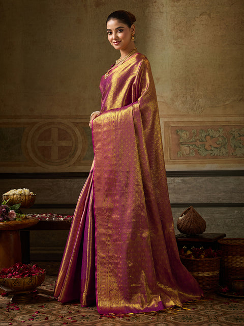 Wine Kanchivaram Silk Woven Saree