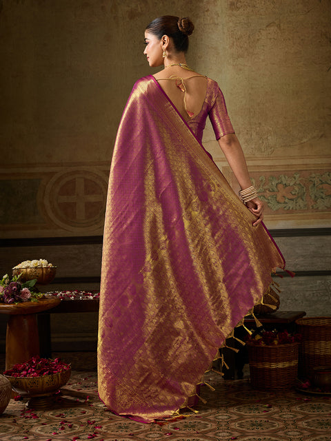 Wine Kanchivaram Silk Woven Saree