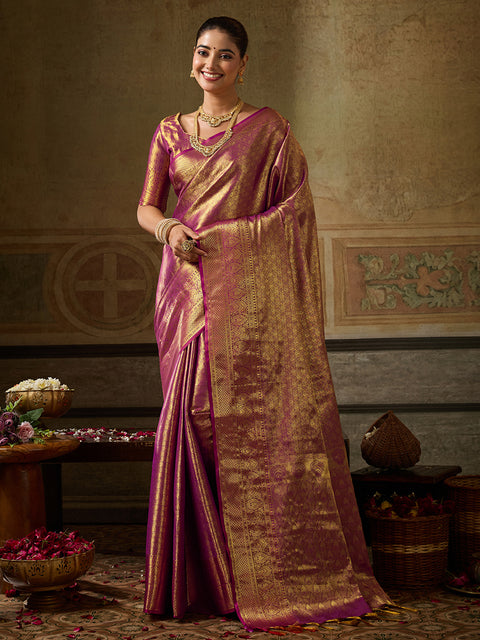 Wine Kanchivaram Silk Woven Saree