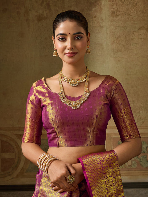 Wine Kanchivaram Silk Woven Saree