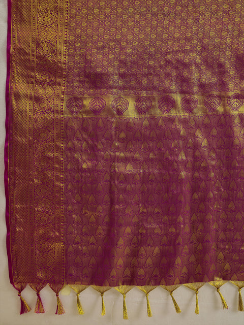 Wine Kanchivaram Silk Woven Saree