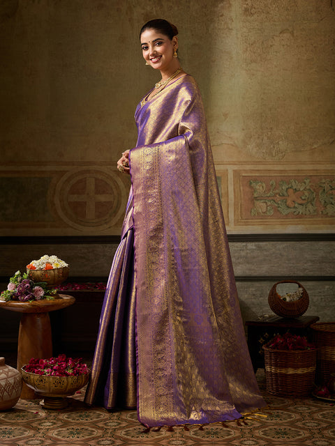 Purple Kanchivaram Silk Woven Saree