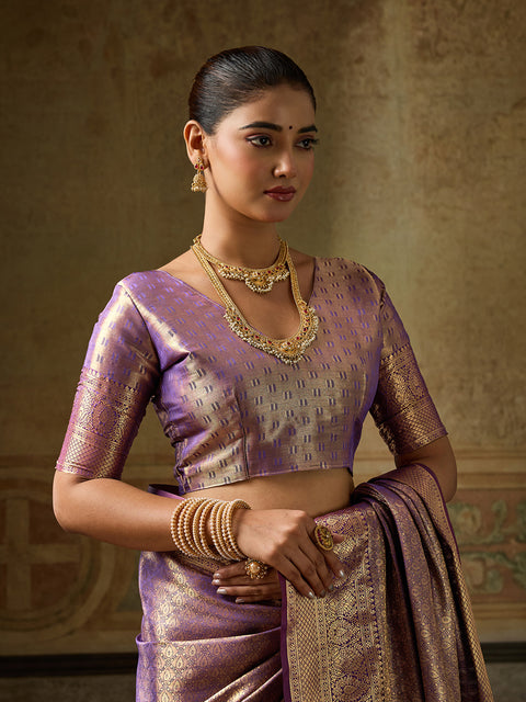 Purple Kanchivaram Silk Woven Saree