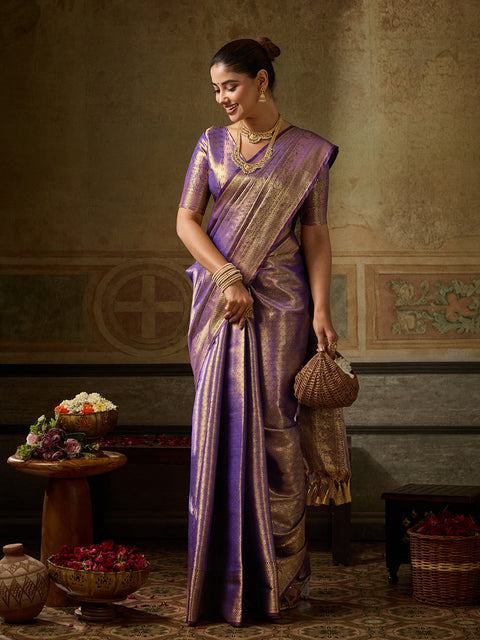Purple Kanchivaram Silk Woven Saree
