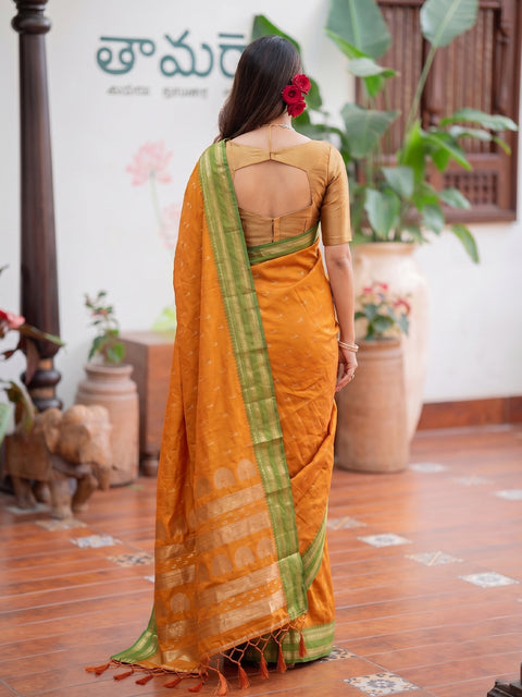 Yellow Soft Silk Gold Buti Woven Saree