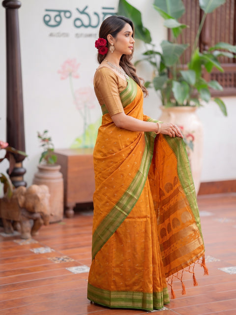 Yellow Soft Silk Gold Buti Woven Saree