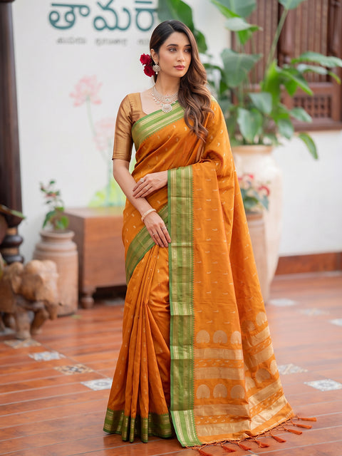 Yellow Soft Silk Gold Buti Woven Saree