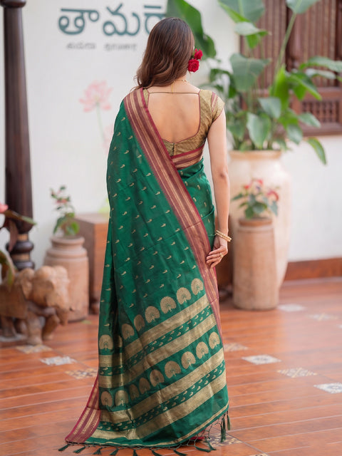 Green Soft Silk Gold Buti Woven Saree