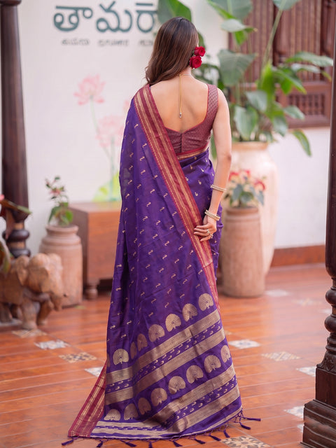 Purple Soft Silk Gold Buti Woven Saree