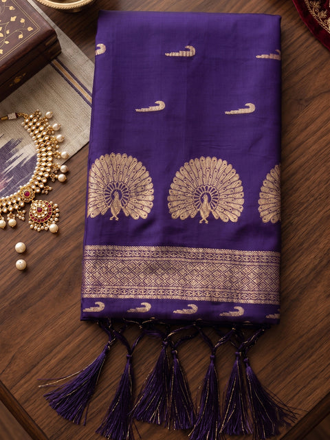 Purple Soft Silk Gold Buti Woven Saree