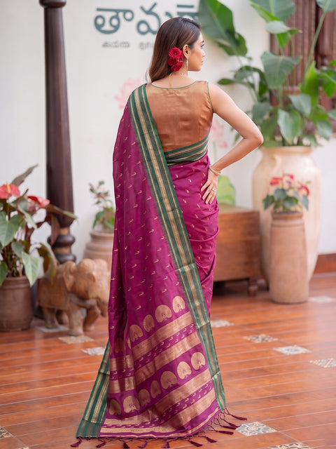 Dark Pink Soft Silk Gold Buti Woven Saree