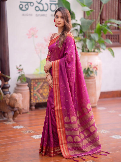 Light Pink Soft Silk Gold Buti Woven Saree