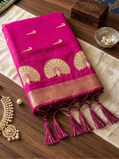 Light Pink Soft Silk Gold Buti Woven Saree