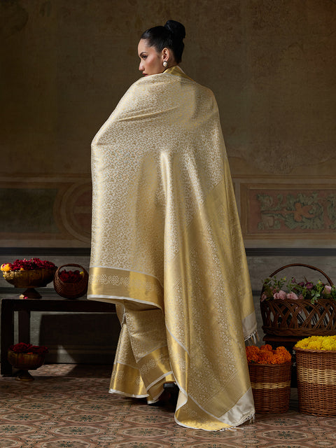 Beige Kanjivaram Silk Woven Saree