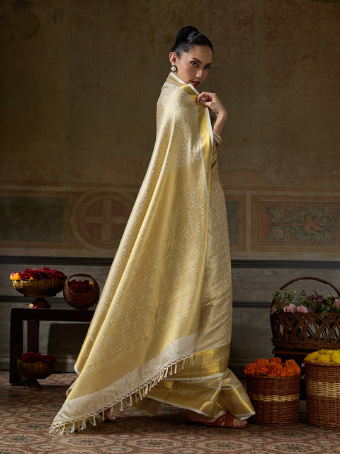 Beige Kanjivaram Silk Woven Saree