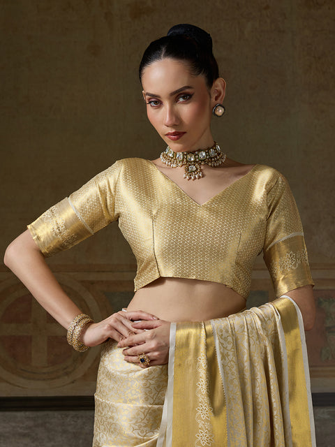Beige Kanjivaram Silk Woven Saree