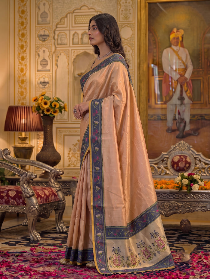 Peach Tissue Silk Woven Saree with Traditional Decorative Pallu